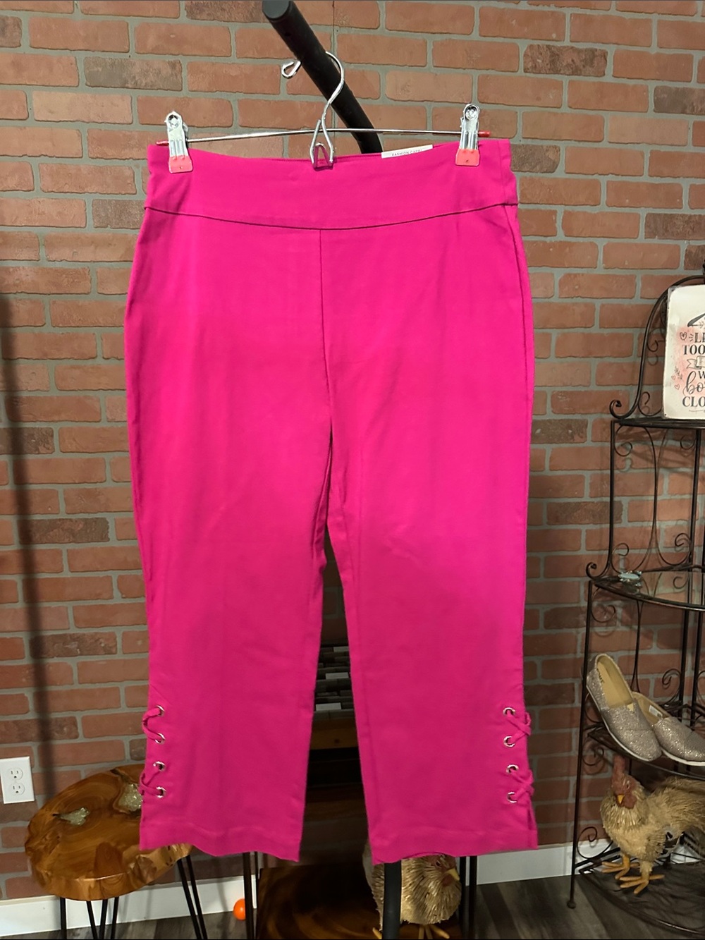 JM Collection Hot Pink Lace-Up Crop Pants